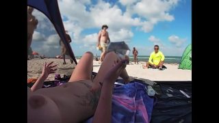 Exhibitionist Wife 511 – Mrs Kiss gives us her NUDE BEACH POV view of a VOYEUR JERKING OFF in front of her and several other men watching!